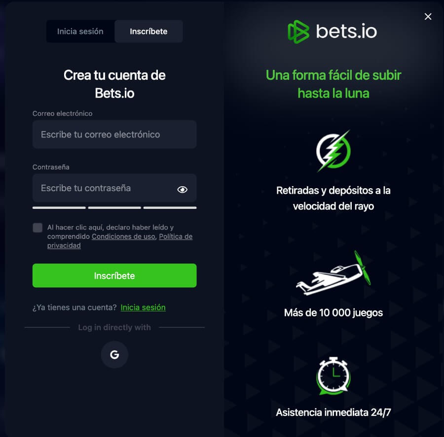 Cómo crear una cuenta en Bets.io